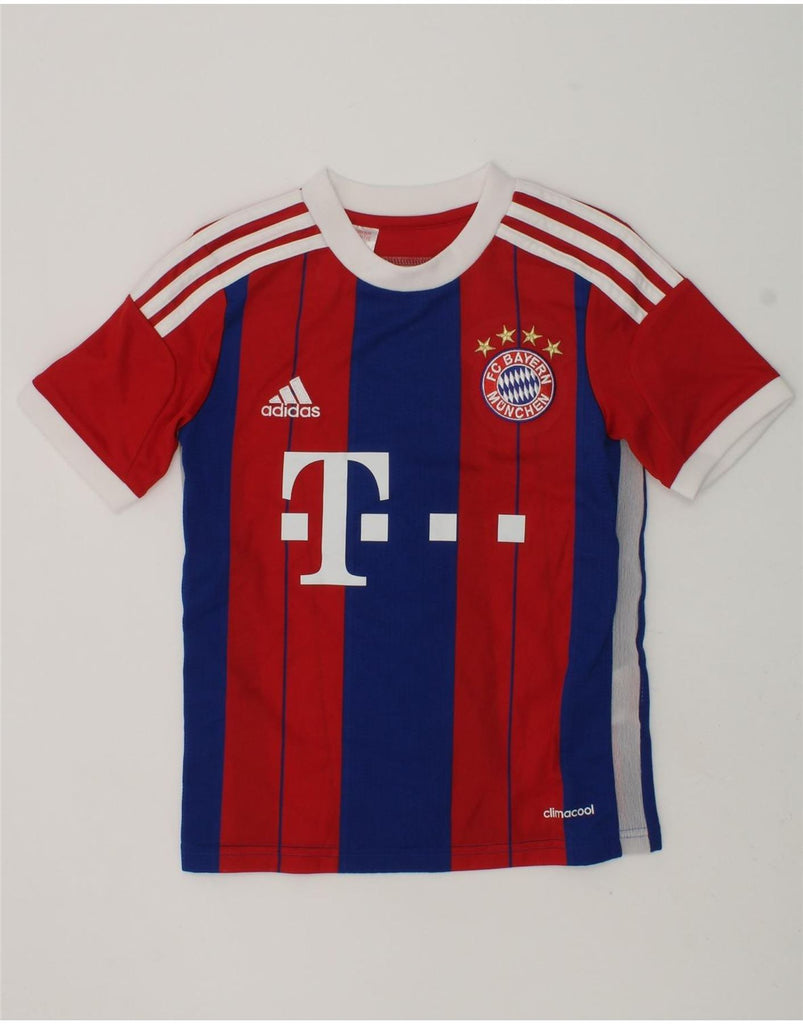 ADIDAS Boys FC Bayern Munchen Graphic T-Shirt Top 7-8 Years Red Striped | Vintage Adidas | Thrift | Second-Hand Adidas | Used Clothing | Messina Hembry 