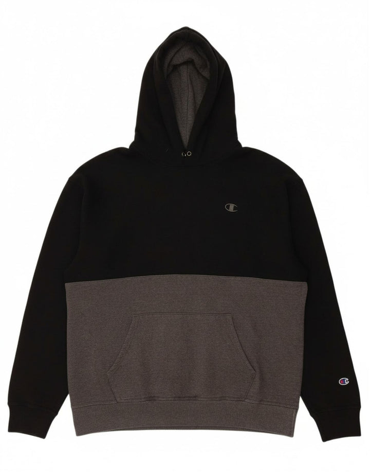 CHAMPION Mens Hoodie Jumper XL Black Colourblock Cotton