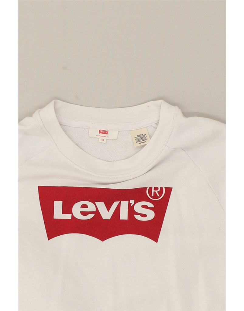 LEVI'S Womens Oversized Graphic Sweatshirt Jumper UK 6 XS Off White Cotton | Vintage Levi's | Thrift | Second-Hand Levi's | Used Clothing | Messina Hembry 