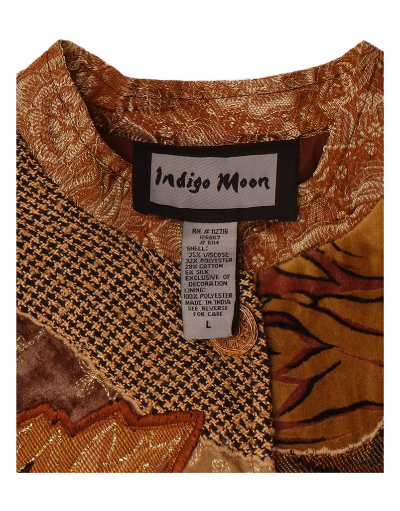 INDIGO MOON Womens 5 Button Blazer Jacket UK 40 Large Brown Patchwork Vintage Indigo Moon and Second-Hand Indigo Moon from Messina Hembry 