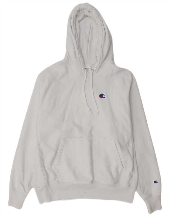 Champion Mens Hoodie Jumper Large White Cotton