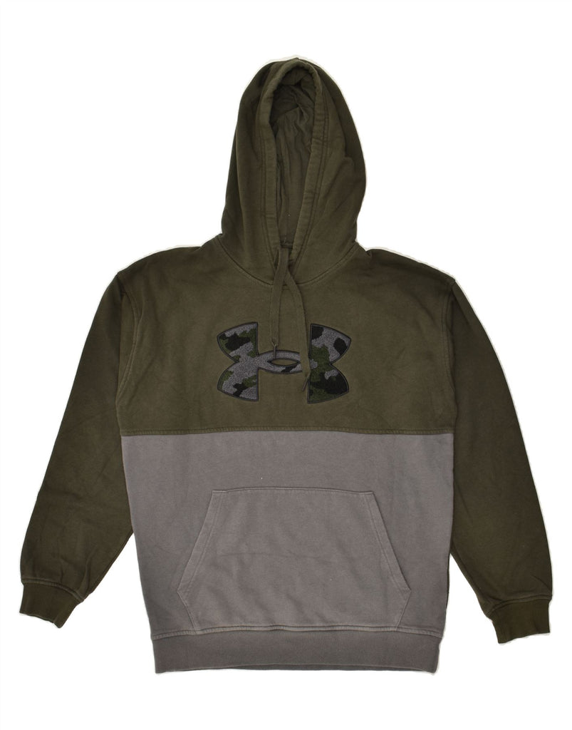 UNDER ARMOUR Mens Graphic Hoodie Jumper Small Khaki Colourblock Cotton | Vintage Under Armour | Thrift | Second-Hand Under Armour | Used Clothing | Messina Hembry 