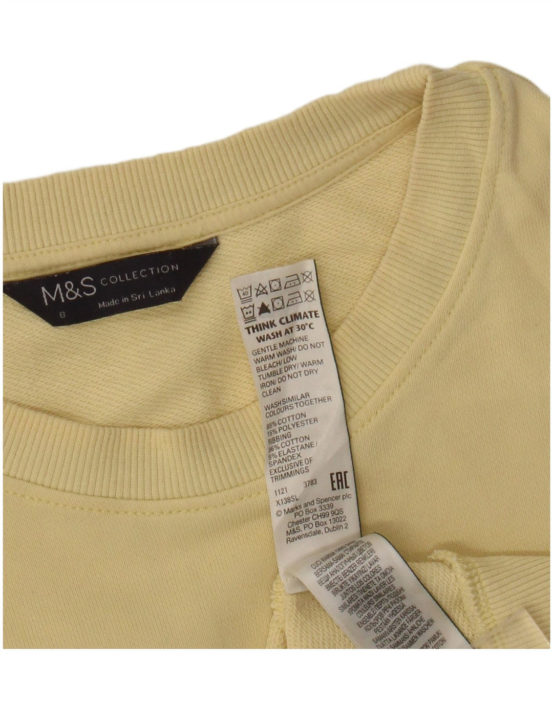 Marks & Spencer Womens Sweatshirt Jumper UK 8 Small Yellow Cotton