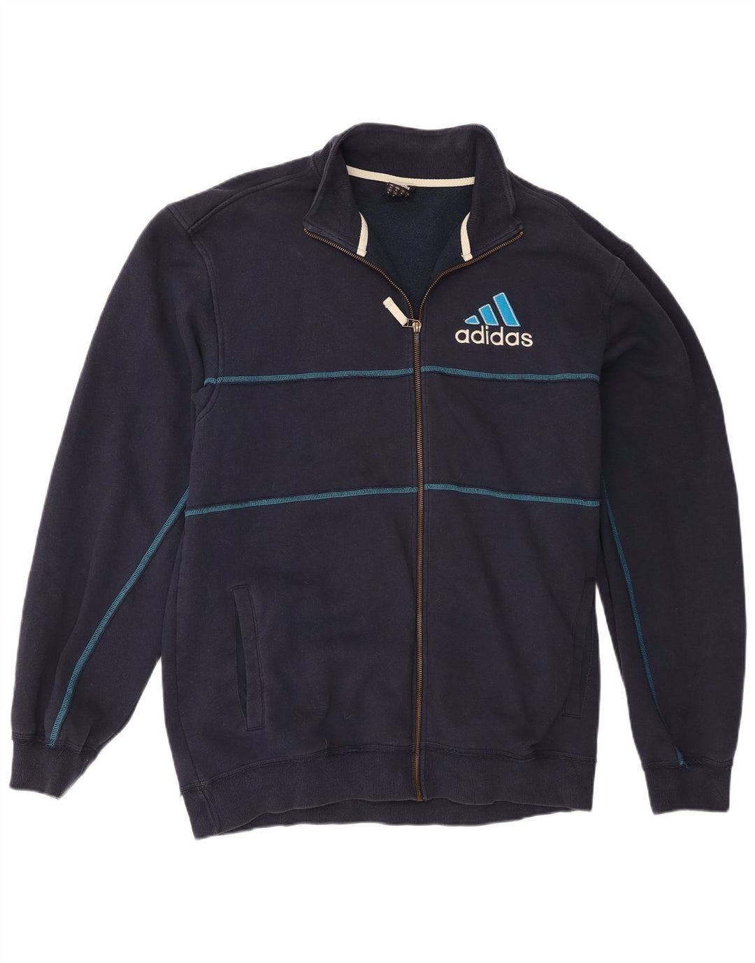 Adidas Mens Graphic Tracksuit Top Jacket XL Navy Blue Cotton