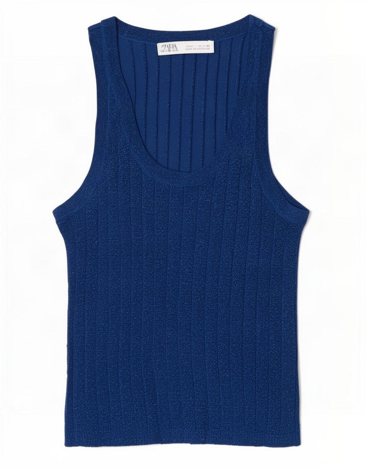 Zara Womens Vest Top UK 4 XS Blue Flecked Viscose