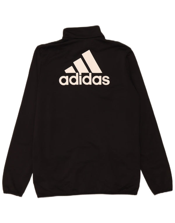 Adidas Boys Graphic Tracksuit Top Jacket 15-16 Years Black Polyester