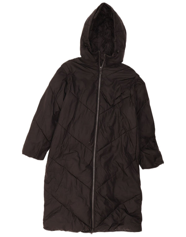 Zara Womens Hooded Padded Coat UK 14 Medium Black Polyester