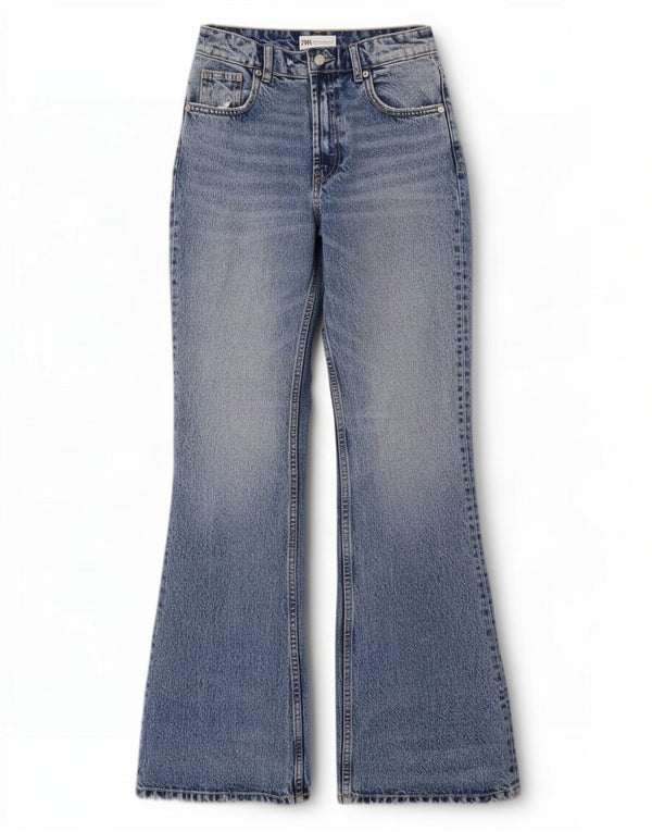 Zara Womens Flared Jeans EU 34 2XS W24 L33 Blue Cotton