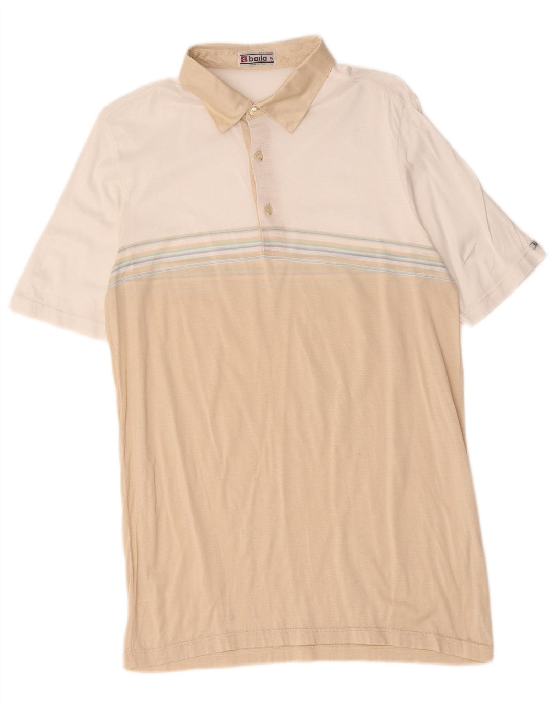 Baila Mens Polo Shirt Small Beige Colourblock Cotton