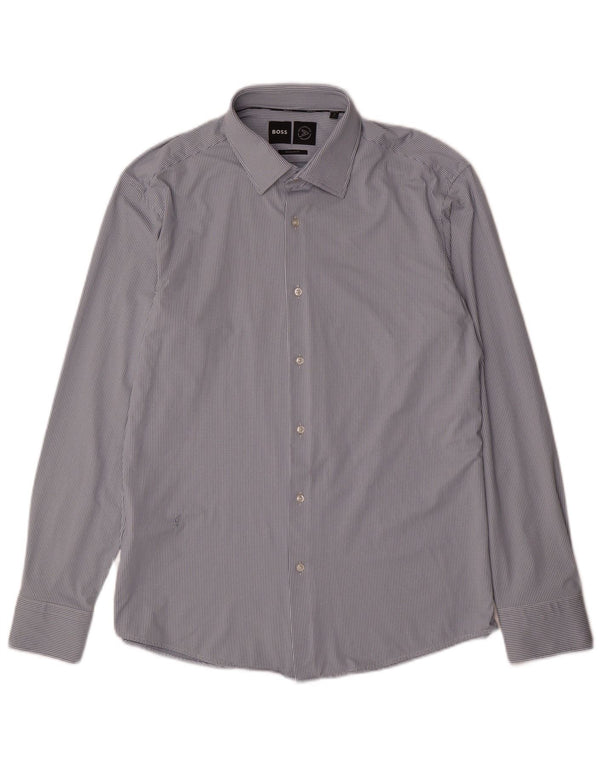 Hugo Boss Mens Regular Fit Shirt Size 41 16 Large Blue Spotted Polyamide