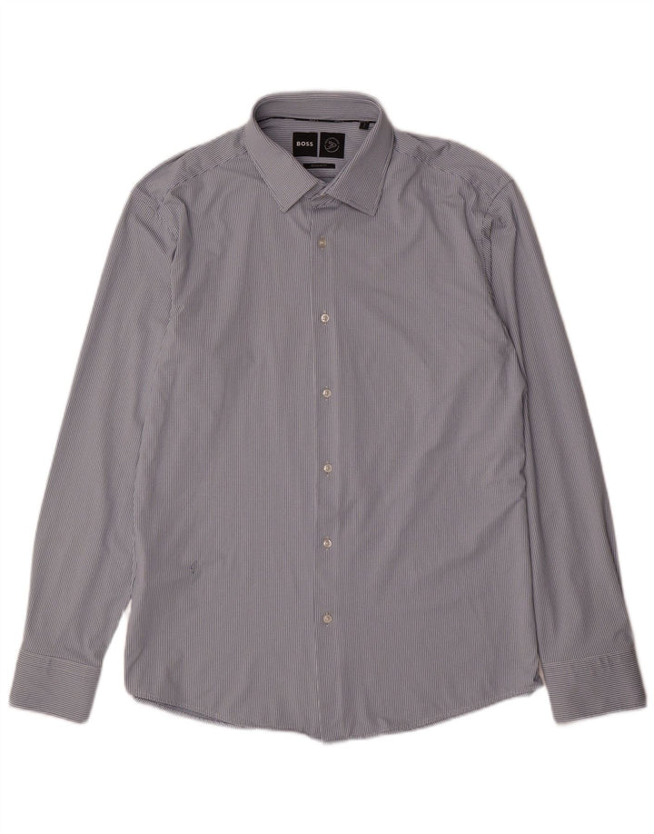 Hugo Boss Mens Regular Fit Shirt Size 41 16 Large Blue Spotted Polyamide