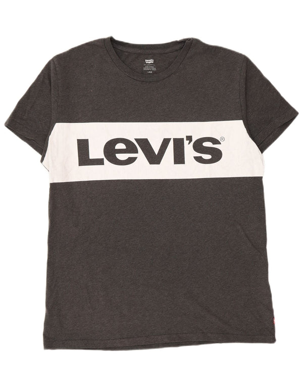 Levi's Mens Graphic T-Shirt Top Large Grey Colourblock Cotton