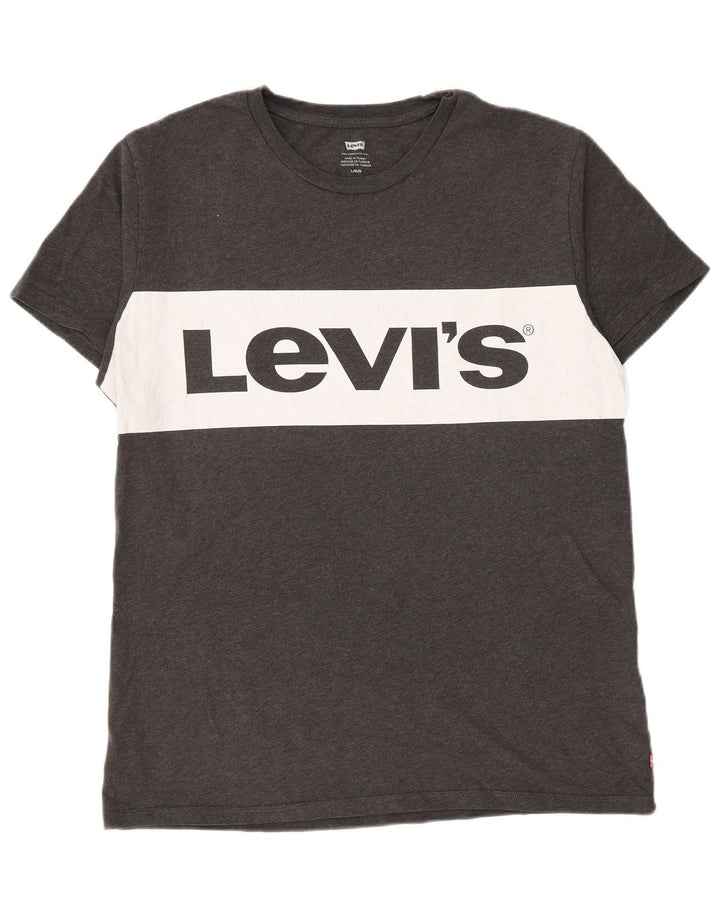 Levi's Mens Graphic T-Shirt Top Large Grey Colourblock Cotton