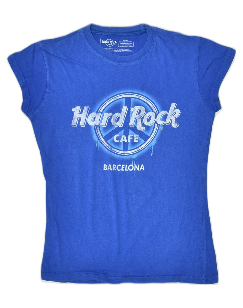 HARD ROCK CAFE Womens Barcelona Graphic T-Shirt Top UK 8 Small Blue Cotton | Vintage Hard Rock Cafe | Thrift | Second-Hand Hard Rock Cafe | Used Clothing | Messina Hembry 