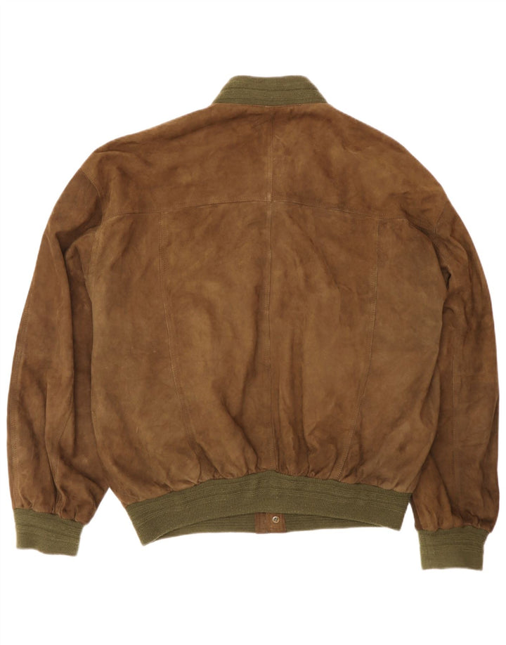 Vintage Mens Suede Bomber Jacket IT 50 Large Brown Leather