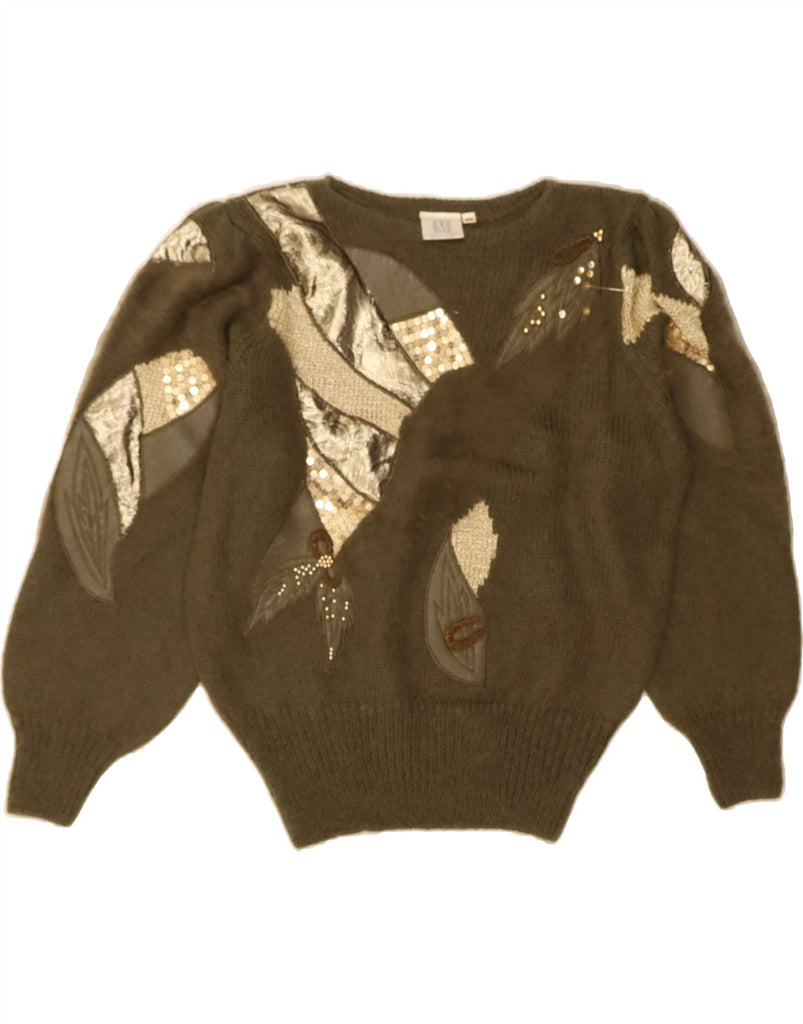 MADELEINE Womens Boat Neck Jumper Sweater EU 40/42 Medium Khaki Mohair Vintage Madeleine and Second-Hand Madeleine from Messina Hembry 