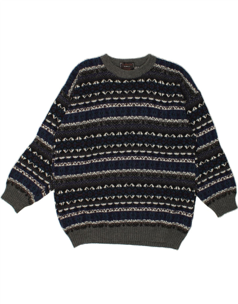 VINTAGE Mens Boat Neck Jumper Sweater Small Grey Striped Lambswool | Vintage Vintage | Thrift | Second-Hand Vintage | Used Clothing | Messina Hembry 