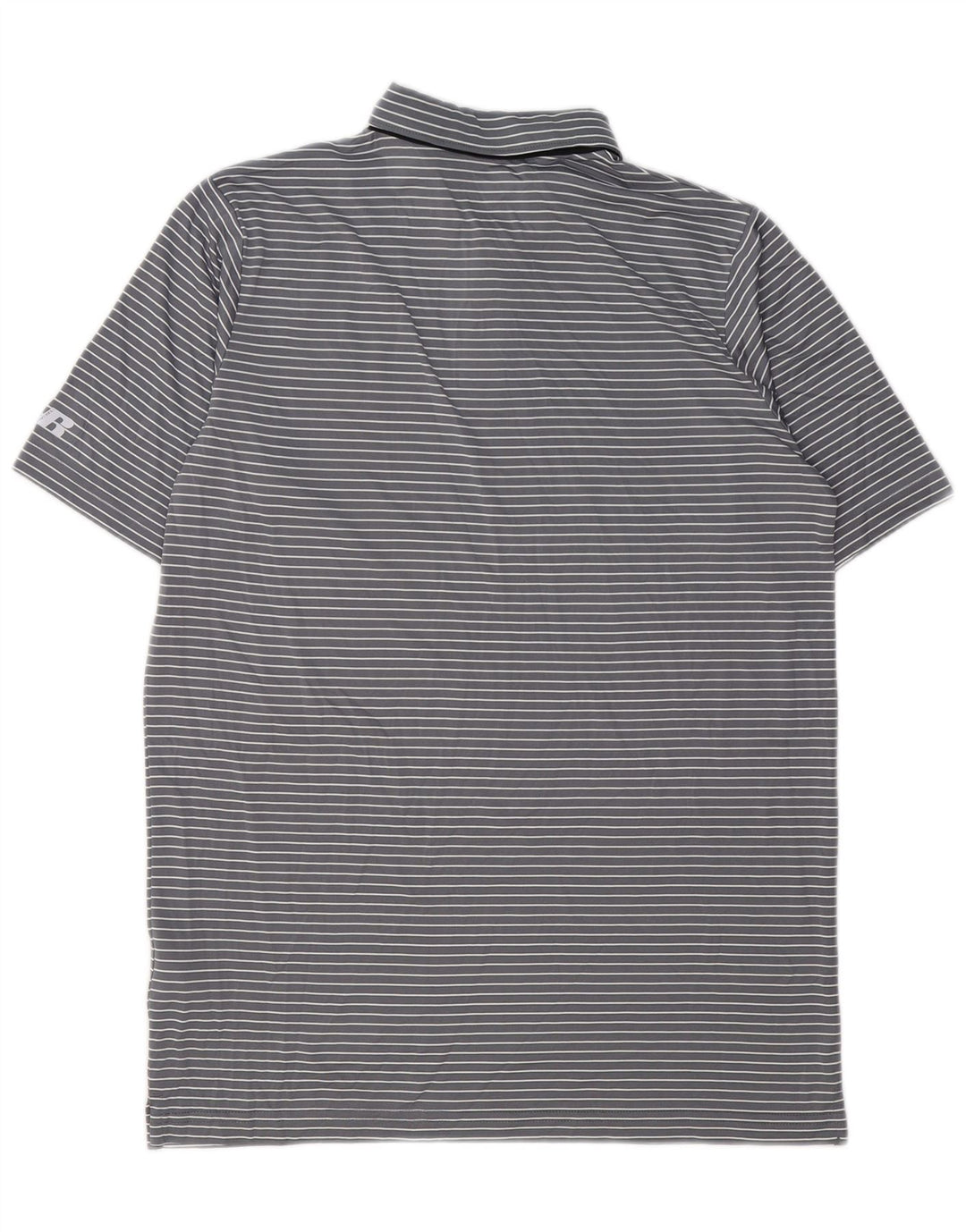 RUSSELL ATHLETIC Mens Polo Shirt UK 38/40 Medium Grey Striped Polyester