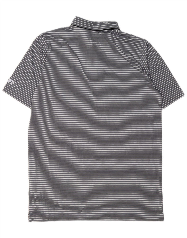 RUSSELL ATHLETIC Mens Polo Shirt UK 38/40 Medium Grey Striped Polyester