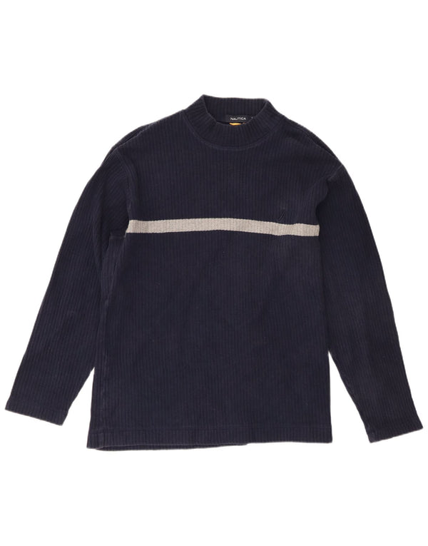 Nautica Mens Top Long Sleeve Medium Navy Blue Colourblock Cotton