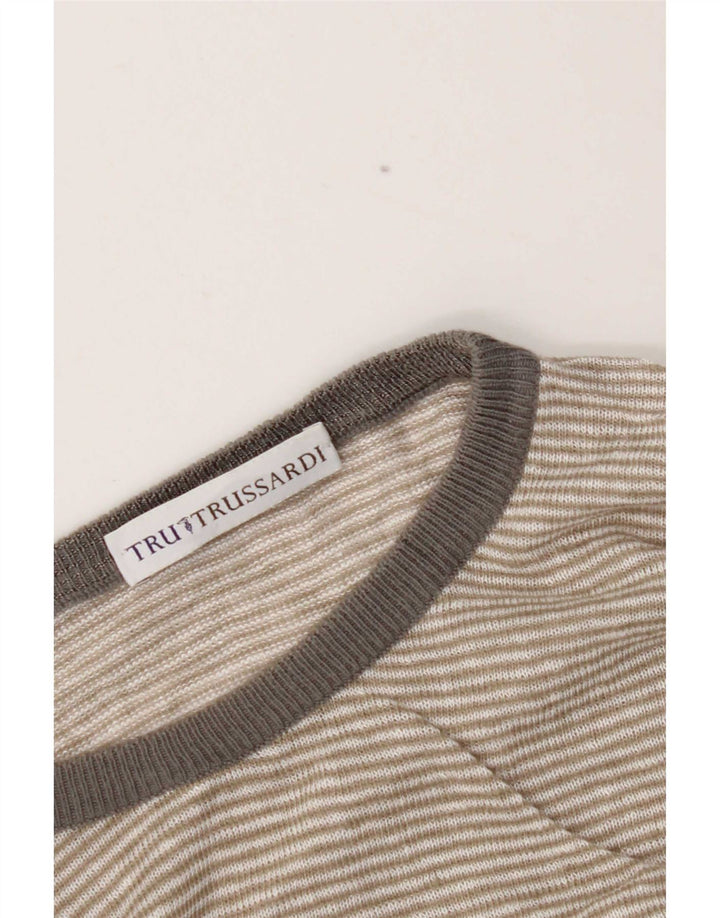 Trussardi Mens Crew Neck Jumper Sweater Large Grey Argyle/Diamond