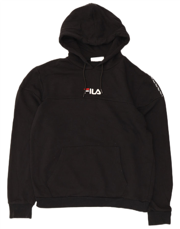 Fila Mens Graphic Hoodie Jumper Large Black Cotton