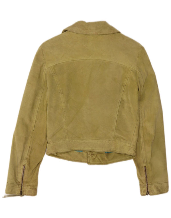 Vintage Womens Crop Suede Biker Jacket IT 40 Small Green Leather