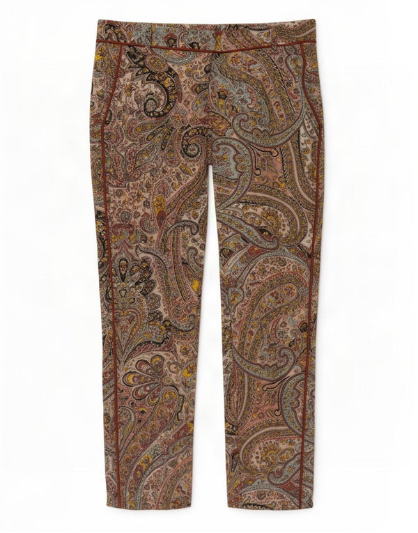 Sisley Womens Slim Cropped Trousers IT 42 Medium W32 L26 Green Paisley