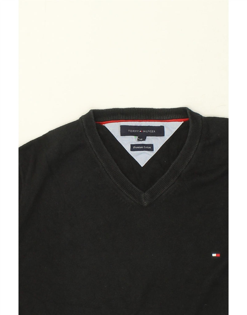 TOMMY HILFIGER Mens V-Neck Jumper Sweater Medium Black Cotton | Vintage Tommy Hilfiger | Thrift | Second-Hand Tommy Hilfiger | Used Clothing | Messina Hembry 