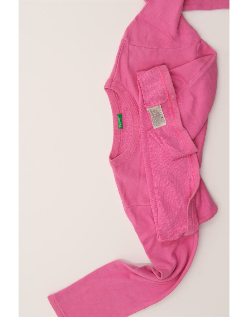 BENETTON Girls Graphic Sweatshirt Jumper 9-10 Years Pink Cotton Vintage Benetton and Second-Hand Benetton from Messina Hembry 