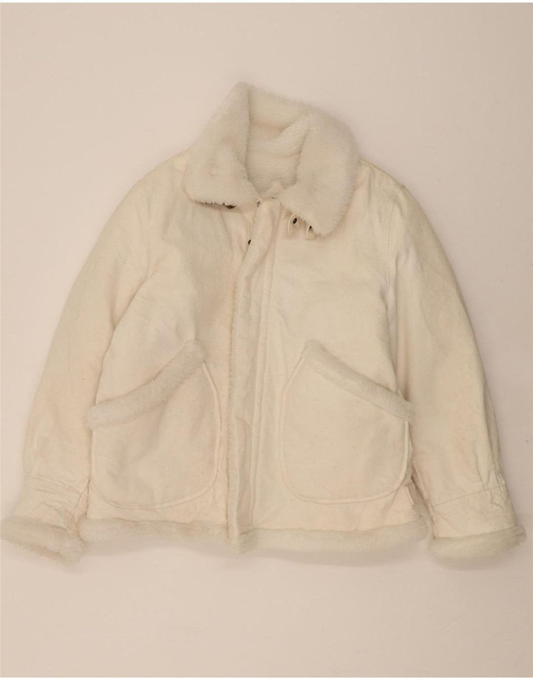 VINTAGE Mens Denim Sherpa Jacket UK 40 Large White Cotton