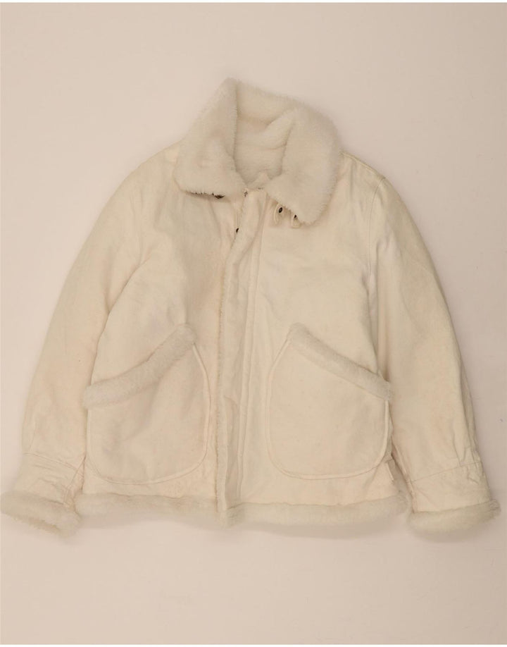 VINTAGE Mens Denim Sherpa Jacket UK 40 Large White Cotton