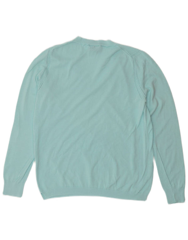 Massimo Dutti Womens V-Neck Jumper Sweater UK 14 Large Turquoise Cotton