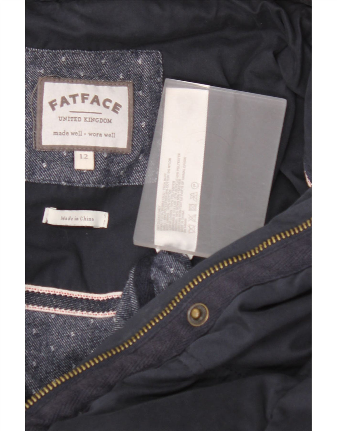 FAT FACE Womens Padded Jacket UK 12 Medium Navy Blue Polyester