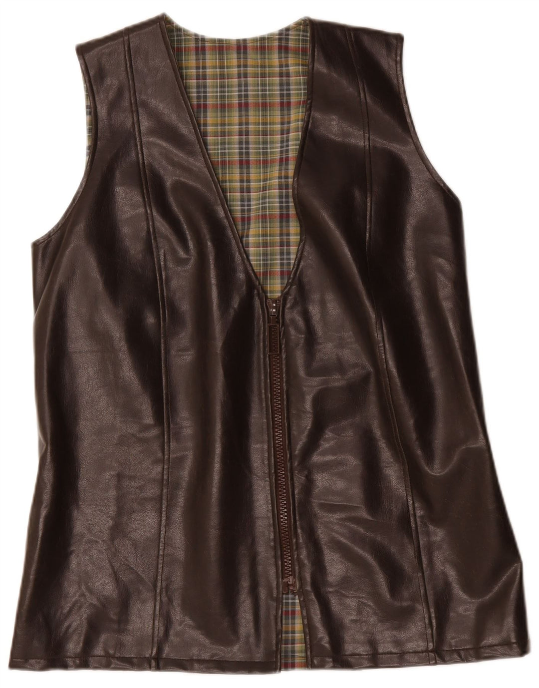 Vintage Mens Leather Gilet UK 38 Medium Brown Leather