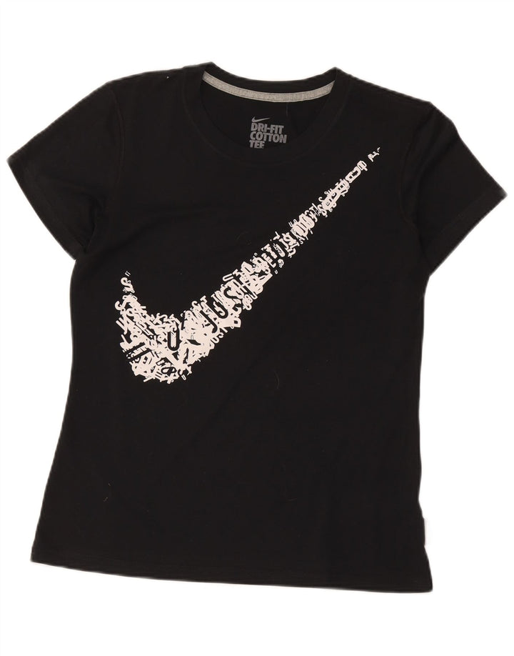 Nike Womens Dri Fit Graphic T-Shirt Top UK 14 Medium Black