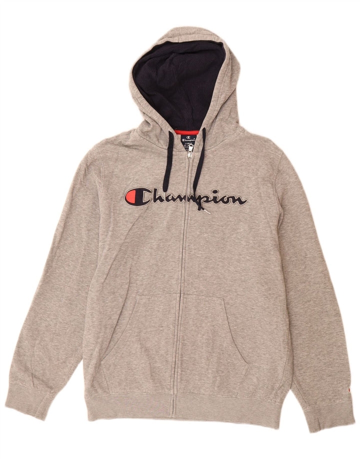 Champion Mens Graphic Zip Hoodie Sweater Large Grey Flecked