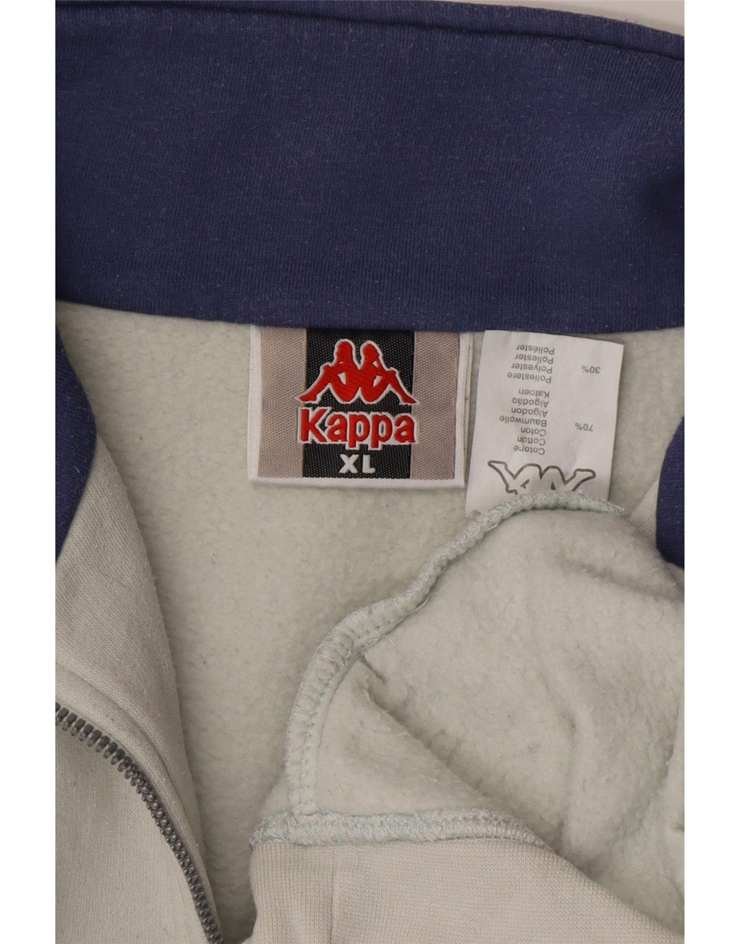 Kappa Mens Zip Neck Sweatshirt Jumper XL Off White Cotton