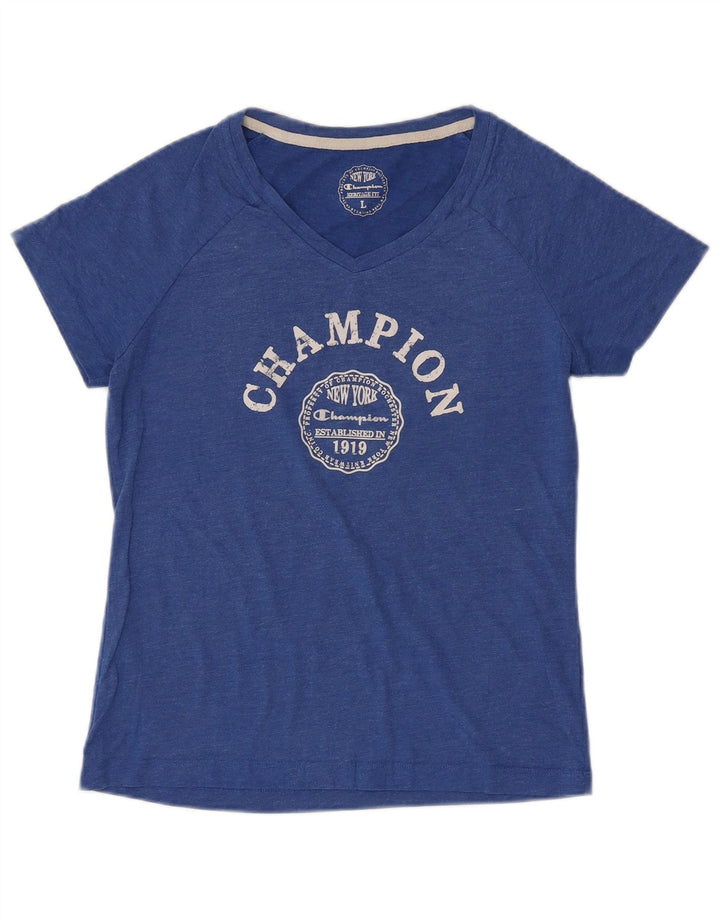 CHAMPION Womens Heritage Fit Graphic T-Shirt Top UK 14 Large Blue