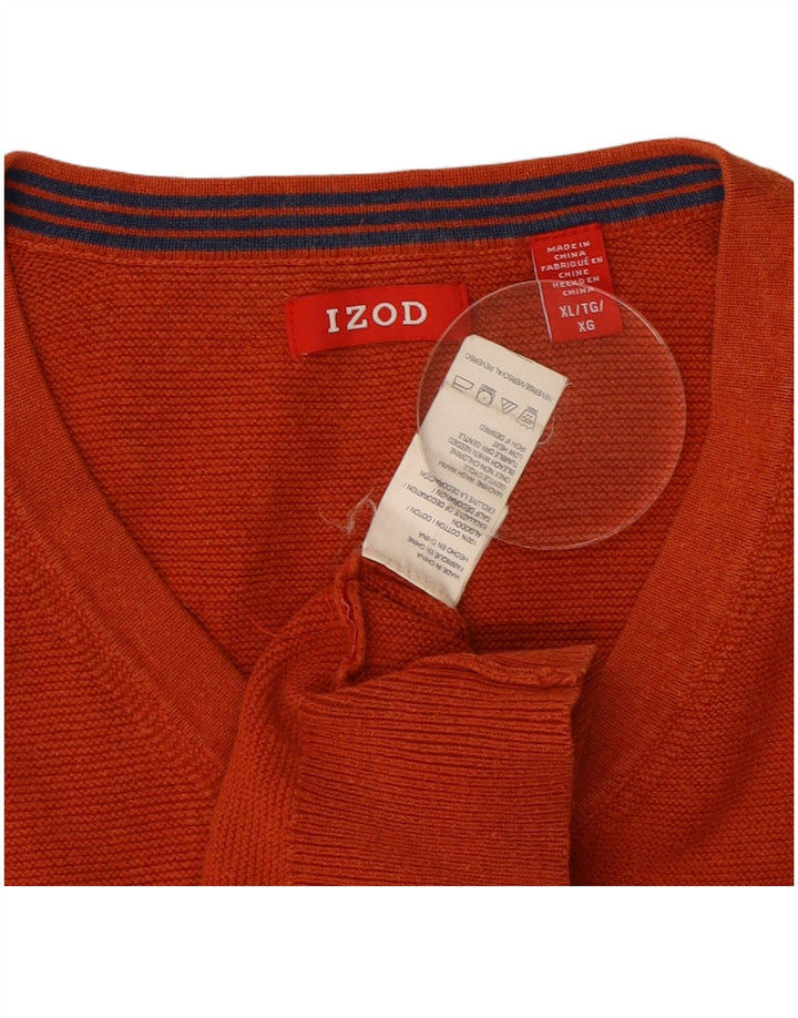 IZOD Mens V-Neck Jumper Sweater XL Orange Cotton