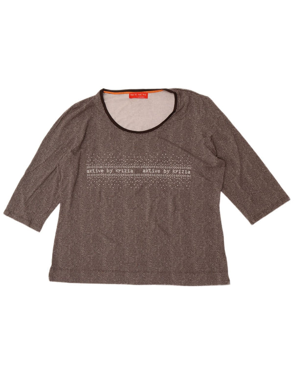 Perte by Krizia Womens Graphic Top 3/4 Sleeve UK 14 Large Brown Spotted