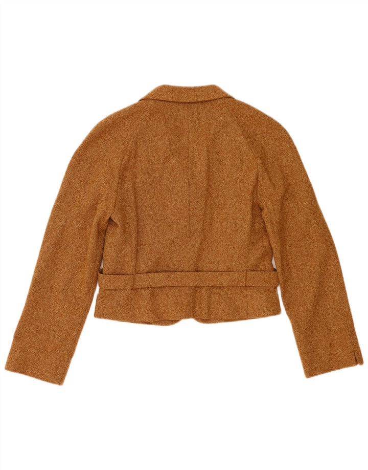Marella Womens Crop 3 Button Blazer Jacket UK 10 Small Brown Wool