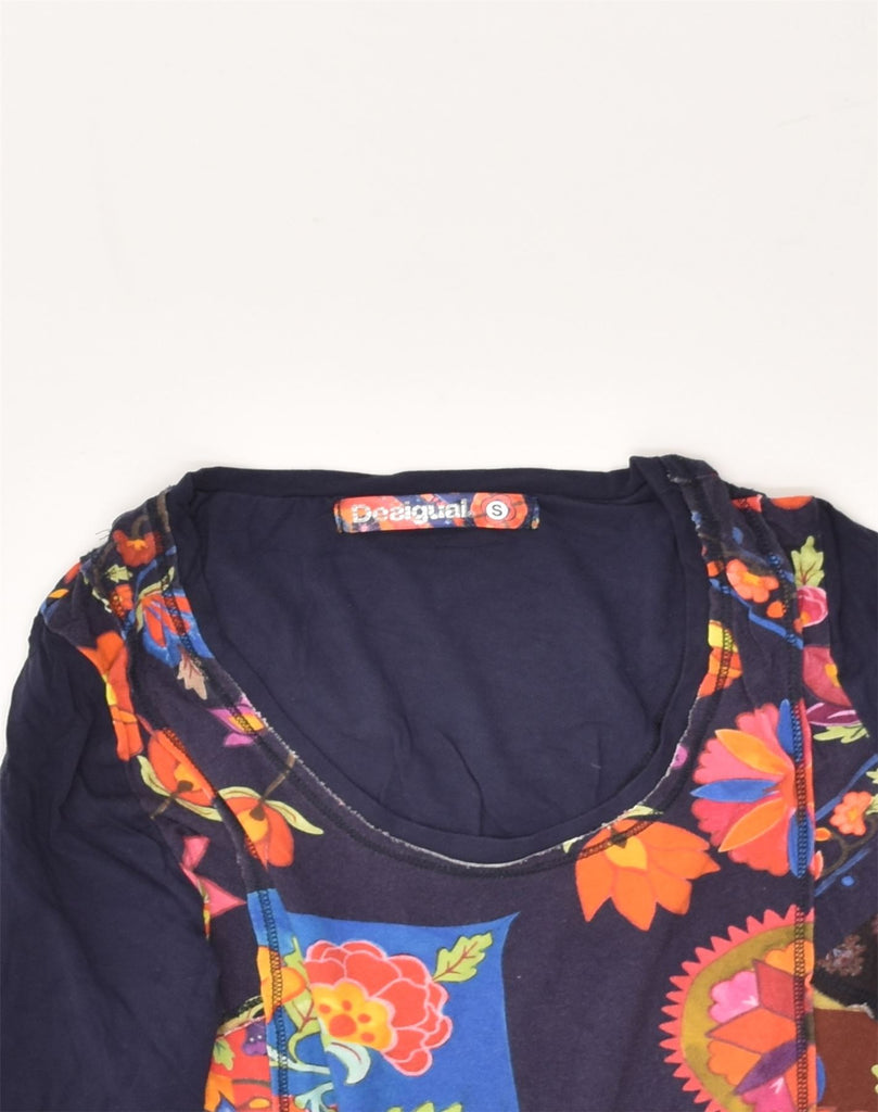 DESIGUAL Womens Graphic Top Long Sleeve UK 10 Small Navy Blue Patchwork | Vintage Desigual | Thrift | Second-Hand Desigual | Used Clothing | Messina Hembry 