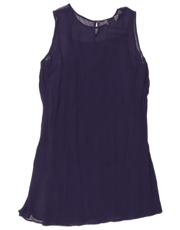 Topshop Womens Sleeveless Shift Dress UK 12 Medium Navy Blue Viscose