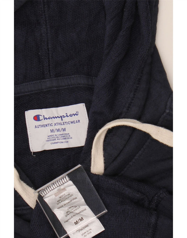 CHAMPION Mens Graphic Hoodie Jumper Medium Navy Blue Cotton Vintage Champion and Second-Hand Champion from Messina Hembry 