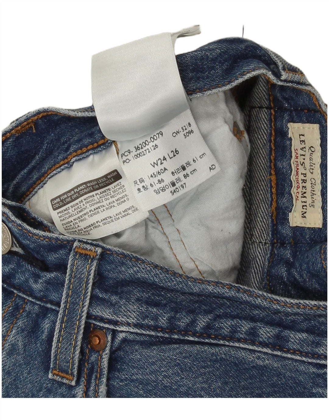 Levi's Womens 501 Straight Jeans W24 L26 Blue Cotton