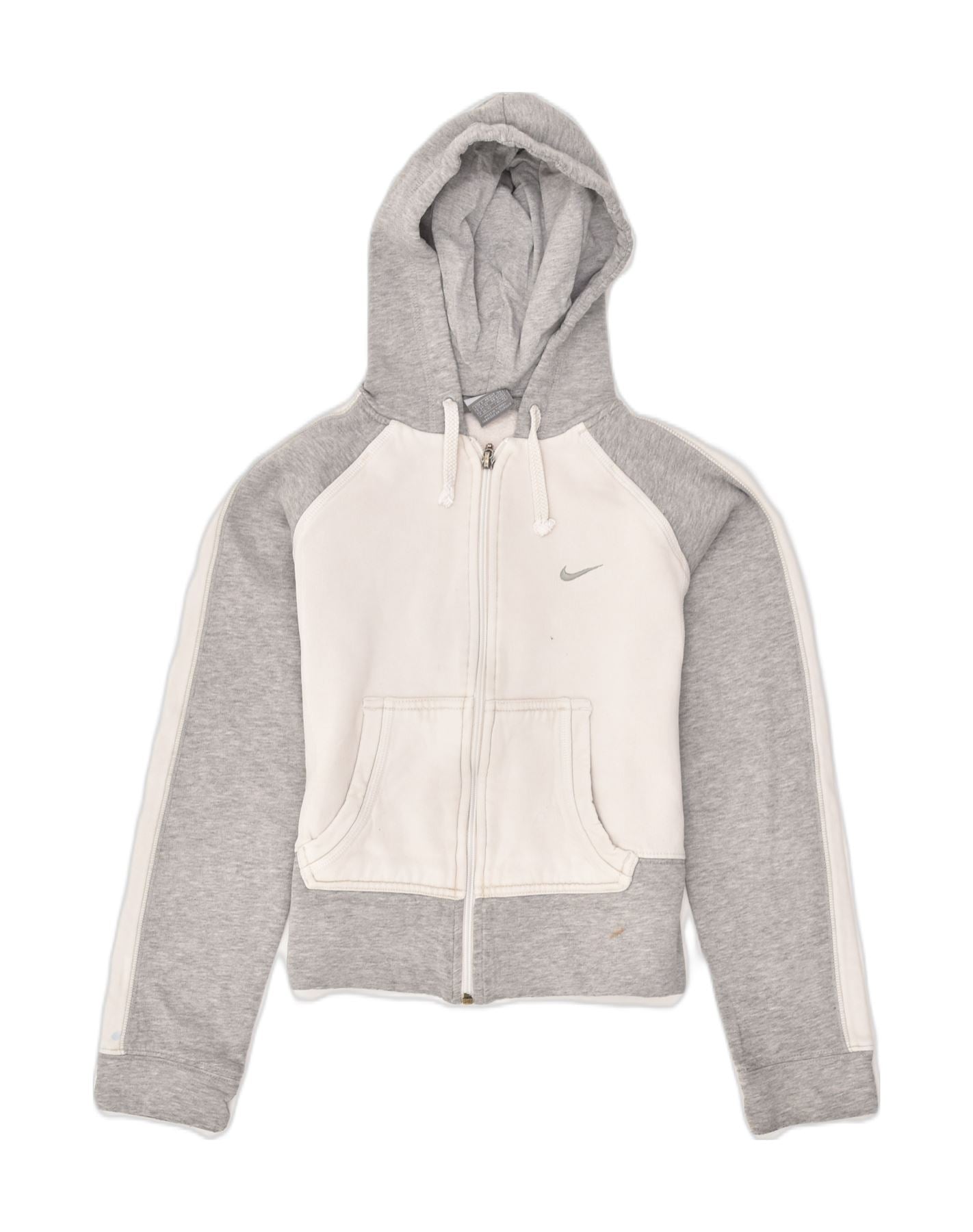 NIKE Womens Graphic Zip Hoodie Sweater UK 8/10 Small Grey Cotton, Vintage  & Second-Hand Clothing Online