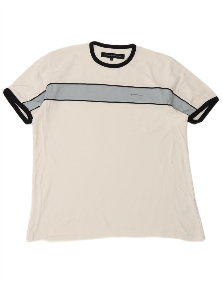 French Connection Mens T-Shirt Top Medium White Colourblock Cotton