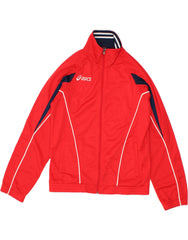 ASICS Mens Tracksuit Top Jacket Large Red Colourblock Polyester