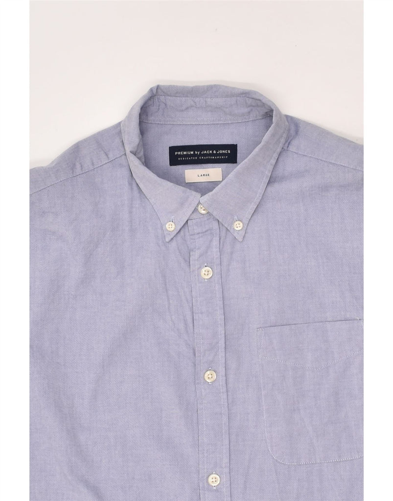 JACK & JONES Mens Slim Short Sleeve Shirt Large Blue Cotton | Vintage Jack & Jones | Thrift | Second-Hand Jack & Jones | Used Clothing | Messina Hembry 